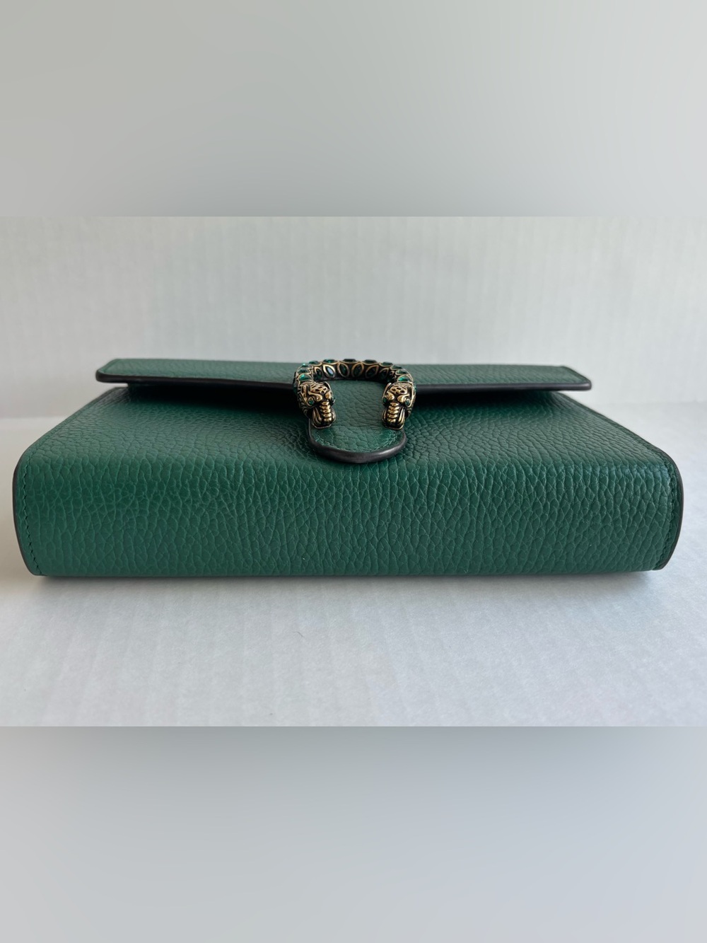Gucci Dionysus Wallet on Chain Emerald Green Pebbled Leather Crystals Authentic - Picture 9 of 11